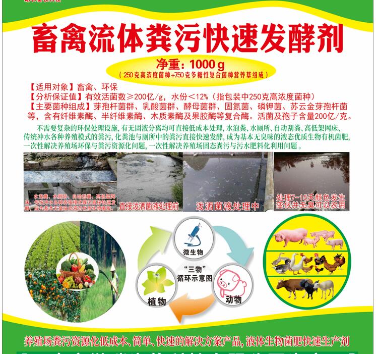流體糞污快速發(fā)酵活菌劑——畜禽流體糞污快速發(fā)酵劑、高濃度廢水快速除臭發(fā)酵劑、廚余垃圾廢水除臭發(fā)酵劑、低成本解決養(yǎng)殖場(chǎng)與農(nóng)產(chǎn)品加工環(huán)保問題的方案產(chǎn)品